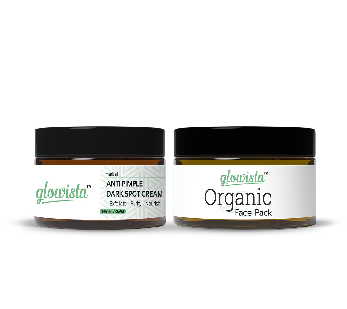 glowista Anti Pimple and Dark Spot Removal | Acne Treatment Face Cream 25g + Organic Face Pack for Glowing Skin, Tan Removal for Men and Women 50g