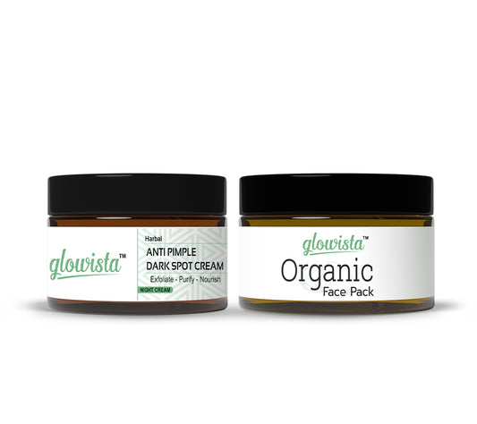 glowista Anti Pimple and Dark Spot Removal | Acne Treatment Face Cream 25g + Organic Face Pack for Glowing Skin, Tan Removal for Men and Women 50g